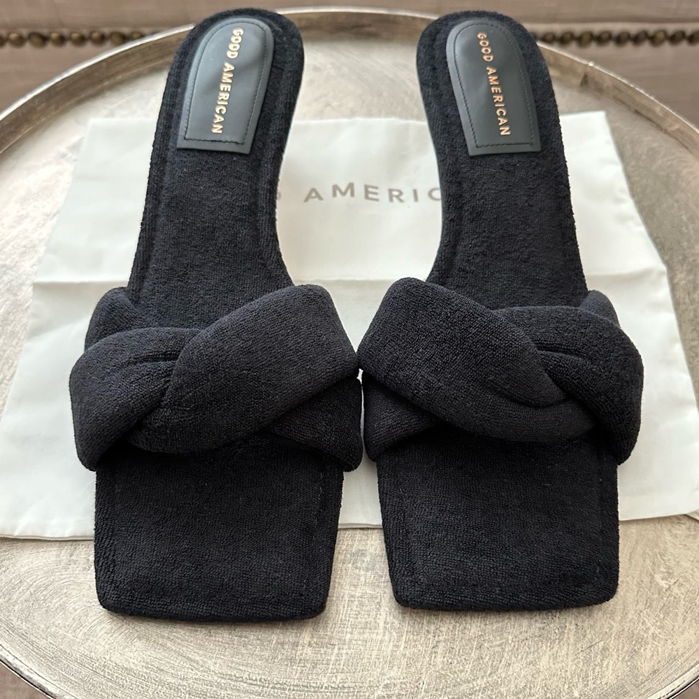 Good American Black Terry Kickstand Slide Mule/Sandal Low Heel Size 11